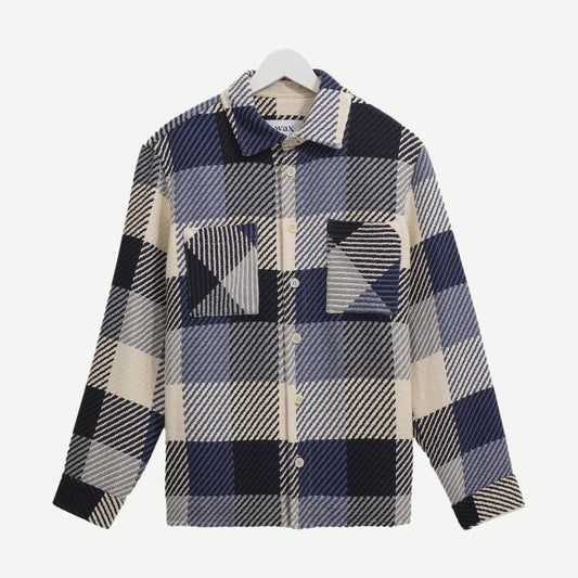 Whiting Overshirt - Block Check Navy/Ecru - Galvanic.co