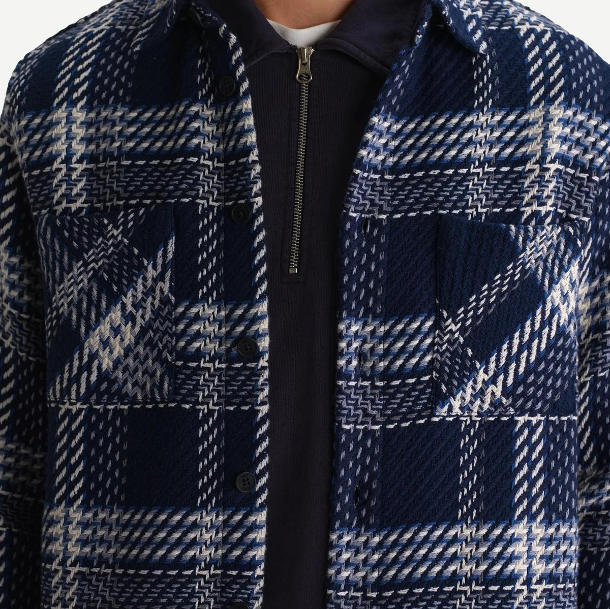 Whiting Overshirt Plaid Weave - Navy/Ecru - Galvanic.co
