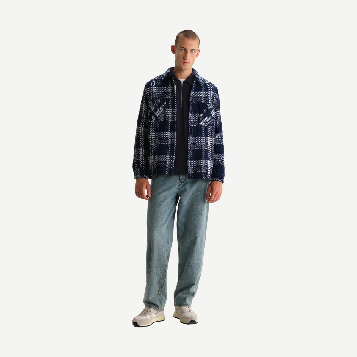 Whiting Overshirt Plaid Weave - Navy/Ecru - Galvanic.co