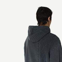 Cable Knit Reconstructed Hoodie - Washed Black - Galvanic.co