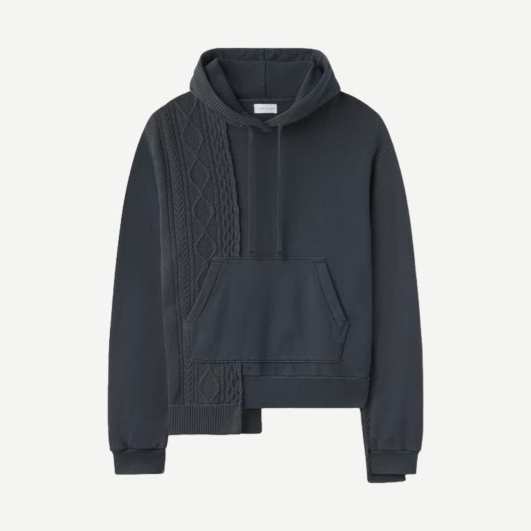 Cable Knit Reconstructed Hoodie - Washed Black - Galvanic.co