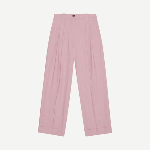 Drapey Melange Loose Mid Waist Pleat Pants - Pink Tule - Galvanic.co