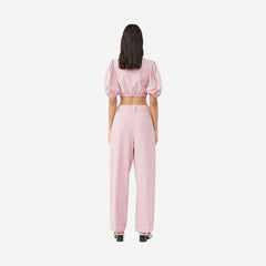 Drapey Melange Cropped Zipper Blouse - Pink Tule - Galvanic.co