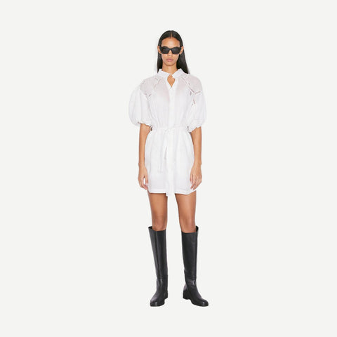 Inset Lace Puff Sleeve Dress - Blanc - Galvanic.co