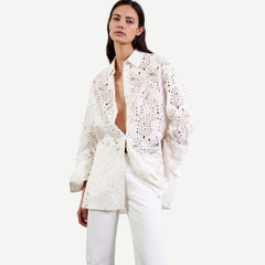 Mael Empbroidered Poplin Shirt - Ivory Paisley - Galvanic.co