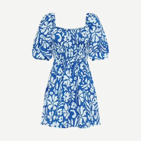 Marinelli Mini Dress- Sidra Floral Print Blue - Galvanic.co